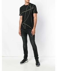 schwarzes bedrucktes T-Shirt mit einem Rundhalsausschnitt von Les Hommes Urban