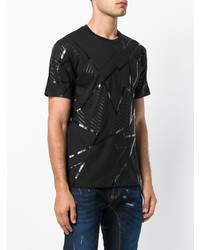 schwarzes bedrucktes T-Shirt mit einem Rundhalsausschnitt von Les Hommes Urban