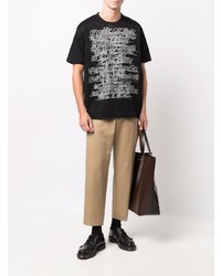 schwarzes bedrucktes T-Shirt mit einem Rundhalsausschnitt von Junya Watanabe