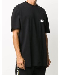 schwarzes bedrucktes T-Shirt mit einem Rundhalsausschnitt von Vetements