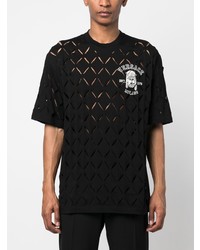 schwarzes bedrucktes T-Shirt mit einem Rundhalsausschnitt von Versace