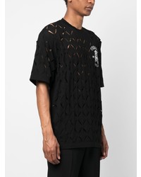 schwarzes bedrucktes T-Shirt mit einem Rundhalsausschnitt von Versace