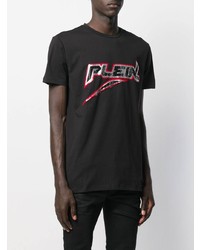 schwarzes bedrucktes T-Shirt mit einem Rundhalsausschnitt von Philipp Plein