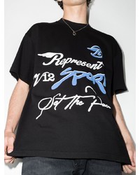 schwarzes bedrucktes T-Shirt mit einem Rundhalsausschnitt von Represent