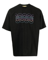 schwarzes bedrucktes T-Shirt mit einem Rundhalsausschnitt von Seven By Seven