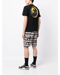 schwarzes bedrucktes T-Shirt mit einem Rundhalsausschnitt von A Bathing Ape