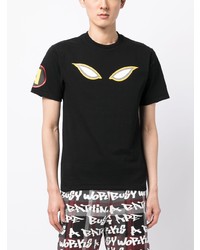 schwarzes bedrucktes T-Shirt mit einem Rundhalsausschnitt von A Bathing Ape