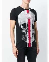 schwarzes bedrucktes T-Shirt mit einem Rundhalsausschnitt von Philipp Plein