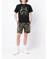 schwarzes bedrucktes T-Shirt mit einem Rundhalsausschnitt von BAPE BLACK *A BATHING APE®