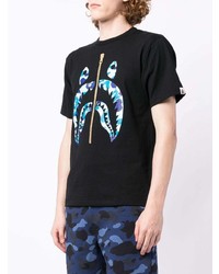 schwarzes bedrucktes T-Shirt mit einem Rundhalsausschnitt von BAPE BLACK *A BATHING APE®