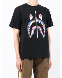 schwarzes bedrucktes T-Shirt mit einem Rundhalsausschnitt von A Bathing Ape