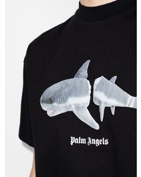 schwarzes bedrucktes T-Shirt mit einem Rundhalsausschnitt von Palm Angels