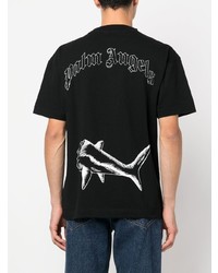 schwarzes bedrucktes T-Shirt mit einem Rundhalsausschnitt von Palm Angels