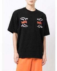 schwarzes bedrucktes T-Shirt mit einem Rundhalsausschnitt von A Bathing Ape