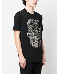 schwarzes bedrucktes T-Shirt mit einem Rundhalsausschnitt von Philipp Plein