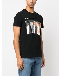 schwarzes bedrucktes T-Shirt mit einem Rundhalsausschnitt von Diesel