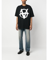 schwarzes bedrucktes T-Shirt mit einem Rundhalsausschnitt von Vetements