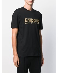 schwarzes bedrucktes T-Shirt mit einem Rundhalsausschnitt von Emporio Armani