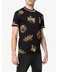 schwarzes bedrucktes T-Shirt mit einem Rundhalsausschnitt von Dolce & Gabbana