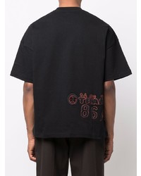 schwarzes bedrucktes T-Shirt mit einem Rundhalsausschnitt von Jil Sander