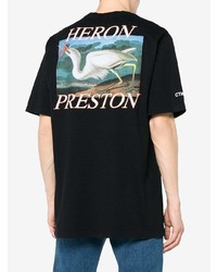 schwarzes bedrucktes T-Shirt mit einem Rundhalsausschnitt von Heron Preston