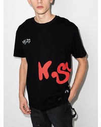 schwarzes bedrucktes T-Shirt mit einem Rundhalsausschnitt von Ksubi