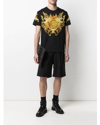 schwarzes bedrucktes T-Shirt mit einem Rundhalsausschnitt von VERSACE JEANS COUTURE