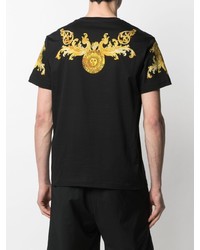 schwarzes bedrucktes T-Shirt mit einem Rundhalsausschnitt von VERSACE JEANS COUTURE