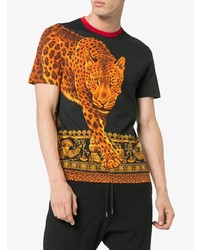 schwarzes bedrucktes T-Shirt mit einem Rundhalsausschnitt von Versace