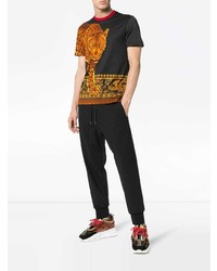 schwarzes bedrucktes T-Shirt mit einem Rundhalsausschnitt von Versace