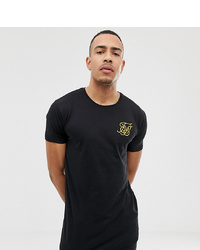 schwarzes bedrucktes T-Shirt mit einem Rundhalsausschnitt von Siksilk