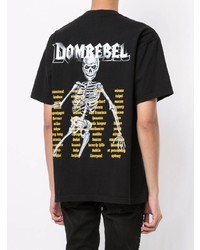 schwarzes bedrucktes T-Shirt mit einem Rundhalsausschnitt von DOMREBEL