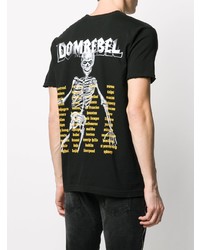 schwarzes bedrucktes T-Shirt mit einem Rundhalsausschnitt von DOMREBEL