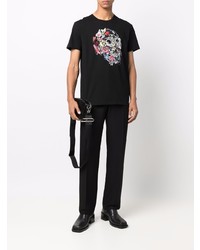 schwarzes bedrucktes T-Shirt mit einem Rundhalsausschnitt von Alexander McQueen