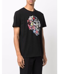 schwarzes bedrucktes T-Shirt mit einem Rundhalsausschnitt von Alexander McQueen