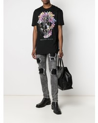 schwarzes bedrucktes T-Shirt mit einem Rundhalsausschnitt von Philipp Plein