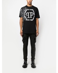 schwarzes bedrucktes T-Shirt mit einem Rundhalsausschnitt von Philipp Plein