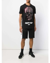 schwarzes bedrucktes T-Shirt mit einem Rundhalsausschnitt von Philipp Plein