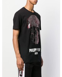 schwarzes bedrucktes T-Shirt mit einem Rundhalsausschnitt von Philipp Plein