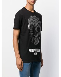 schwarzes bedrucktes T-Shirt mit einem Rundhalsausschnitt von Philipp Plein