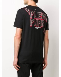 schwarzes bedrucktes T-Shirt mit einem Rundhalsausschnitt von Philipp Plein