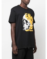 schwarzes bedrucktes T-Shirt mit einem Rundhalsausschnitt von Alexander McQueen