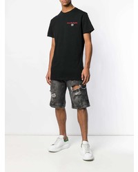 schwarzes bedrucktes T-Shirt mit einem Rundhalsausschnitt von Philipp Plein