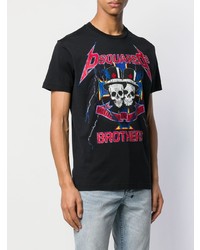 schwarzes bedrucktes T-Shirt mit einem Rundhalsausschnitt von DSQUARED2