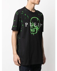 schwarzes bedrucktes T-Shirt mit einem Rundhalsausschnitt von Philipp Plein