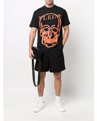 schwarzes bedrucktes T-Shirt mit einem Rundhalsausschnitt von Philipp Plein