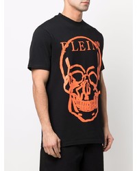 schwarzes bedrucktes T-Shirt mit einem Rundhalsausschnitt von Philipp Plein