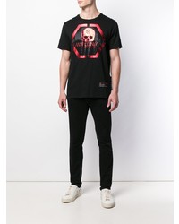 schwarzes bedrucktes T-Shirt mit einem Rundhalsausschnitt von Philipp Plein