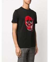 schwarzes bedrucktes T-Shirt mit einem Rundhalsausschnitt von Just Cavalli