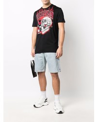 schwarzes bedrucktes T-Shirt mit einem Rundhalsausschnitt von Philipp Plein